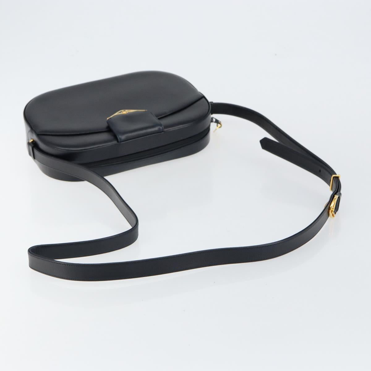 CARTIER Sapphire Line Shoulder Bag Leather Black Gold Auth BA6616
