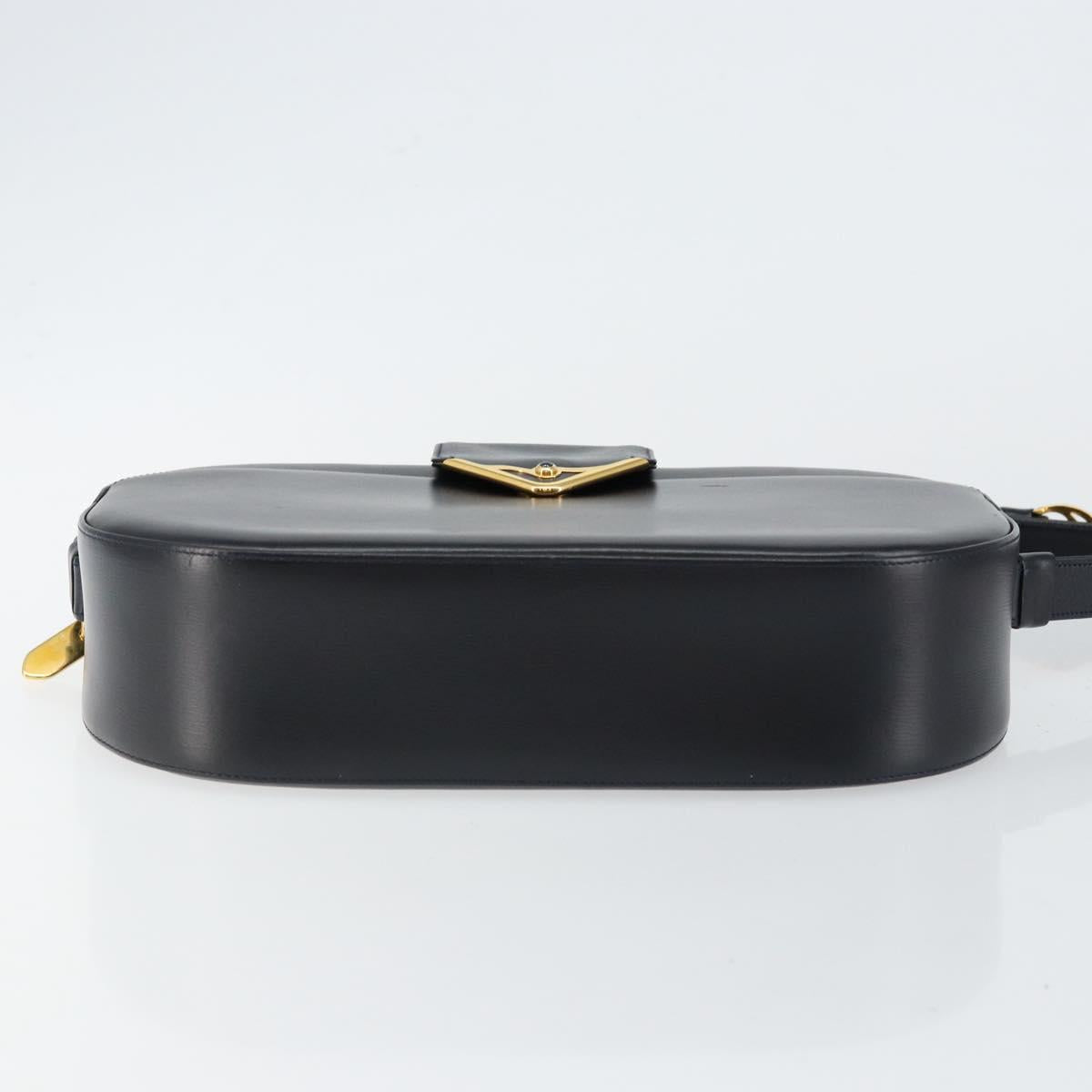 CARTIER Sapphire Line Shoulder Bag Leather Black Gold Auth BA6616