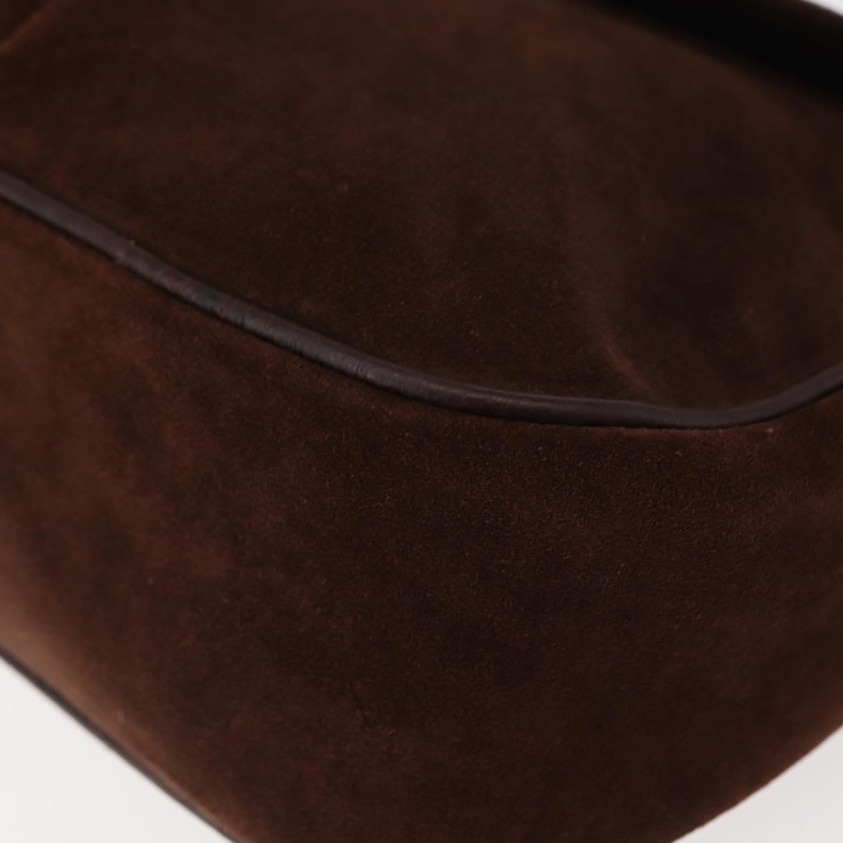 VALENTINO Embossing Shoulder Bag Suede Leather Brown Gold Auth BA6617