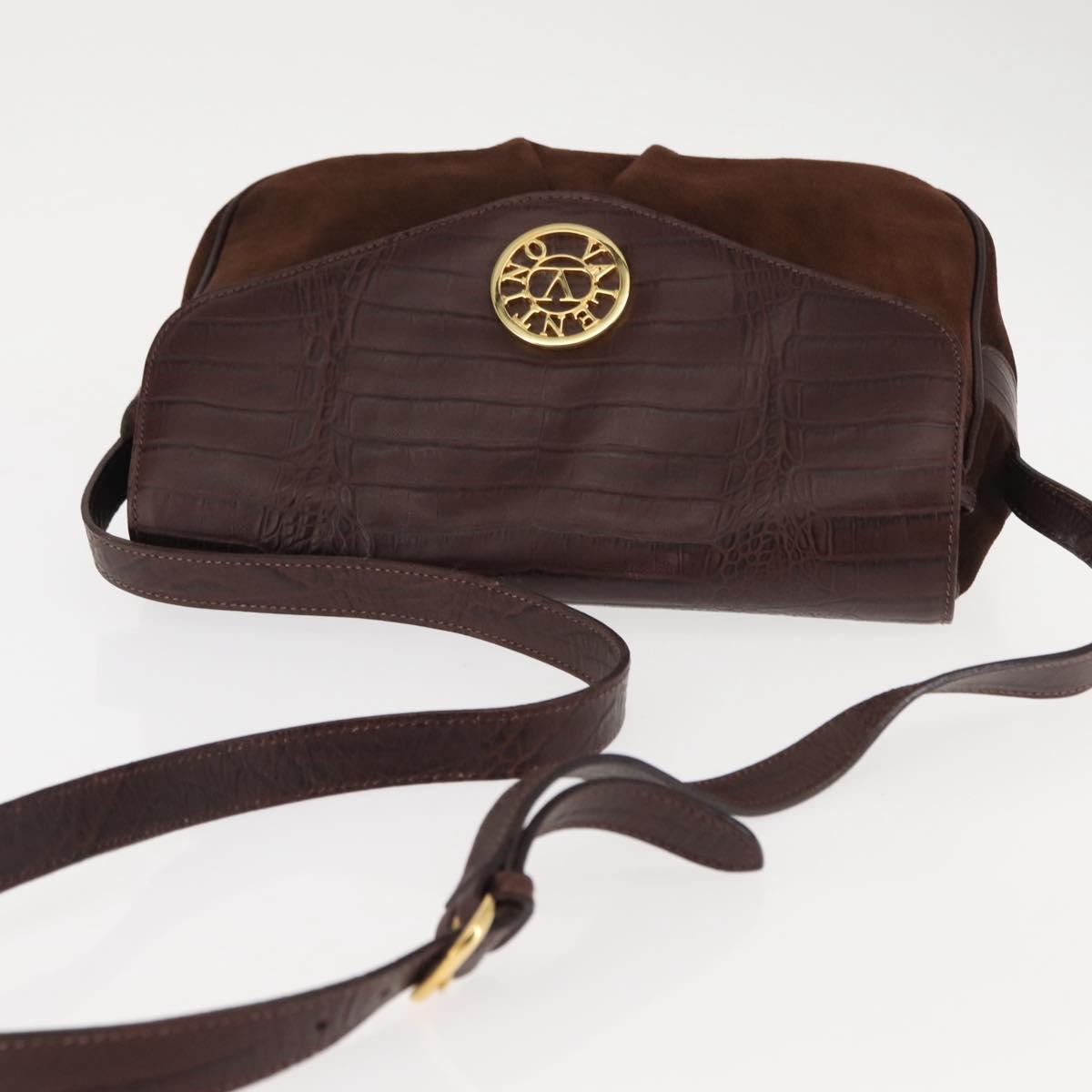 VALENTINO Embossing Shoulder Bag Suede Leather Brown Gold Auth BA6617