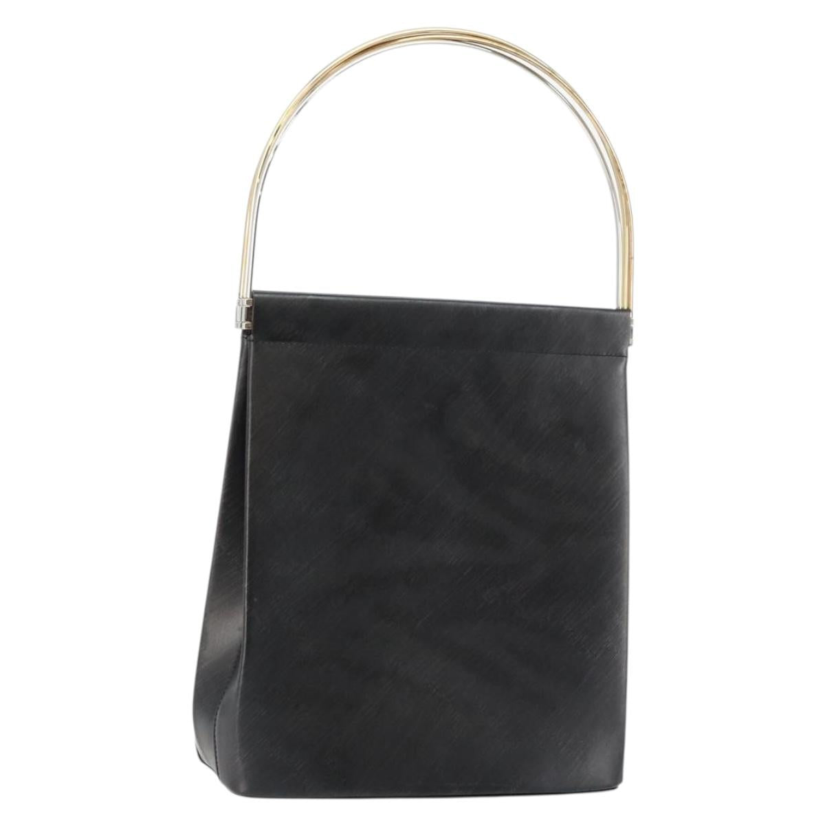 CARTIER Trinity Hand Bag Leather Black Gold Auth BA6619
