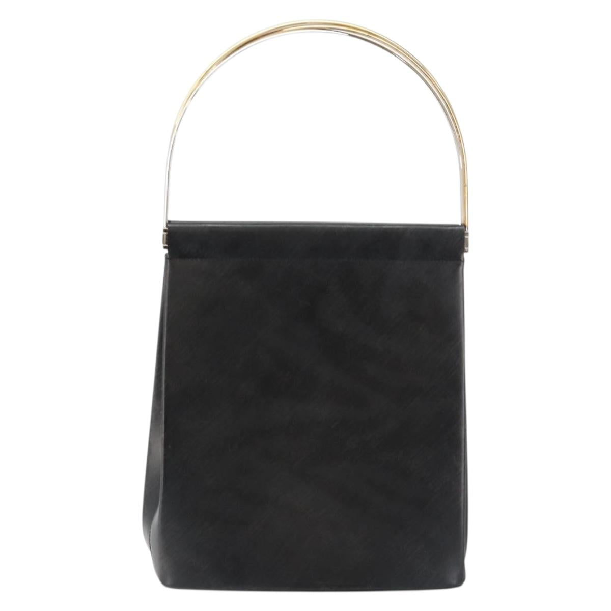 CARTIER Trinity Hand Bag Leather Black Gold Auth BA6619
