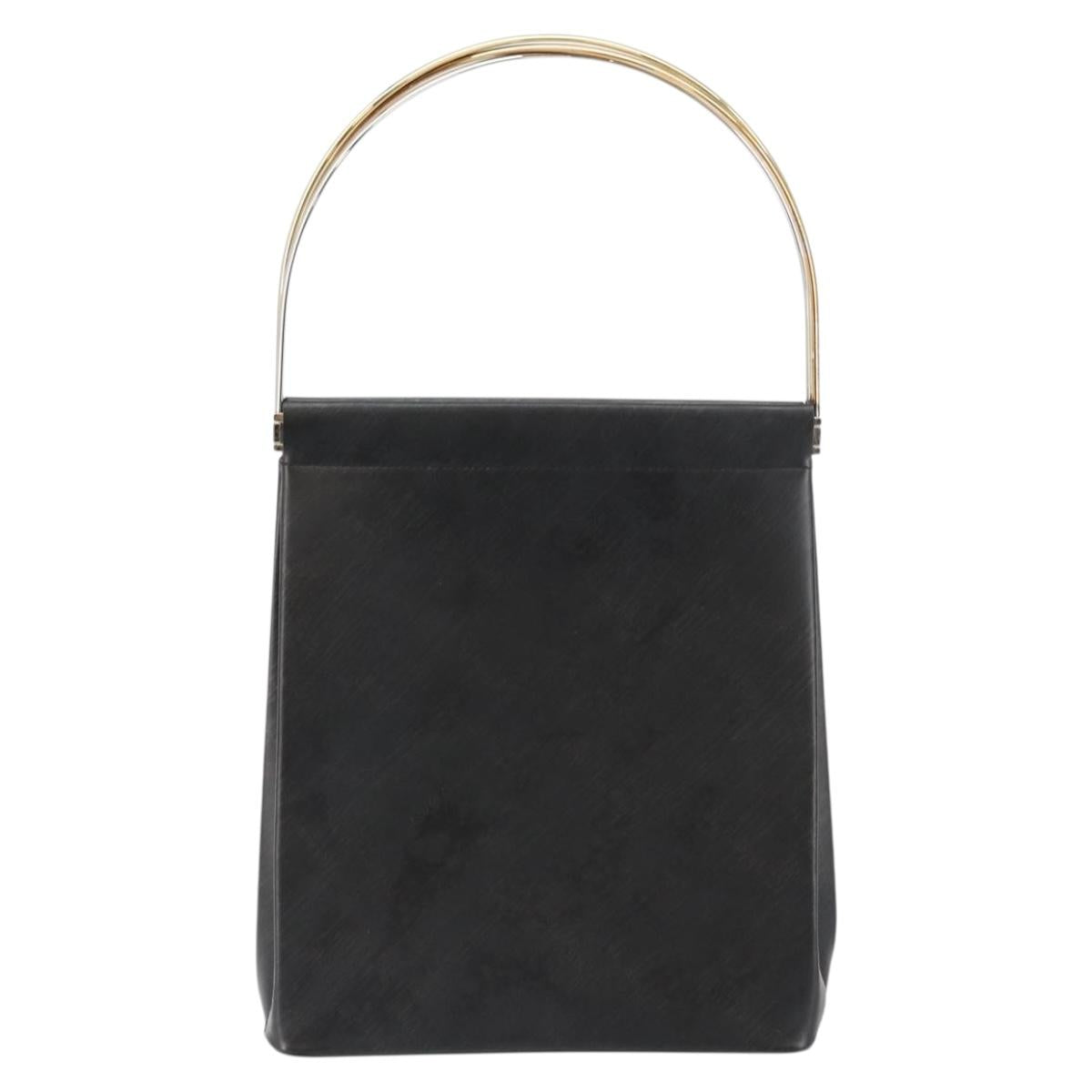 CARTIER Trinity Hand Bag Leather Black Gold Auth BA6619
