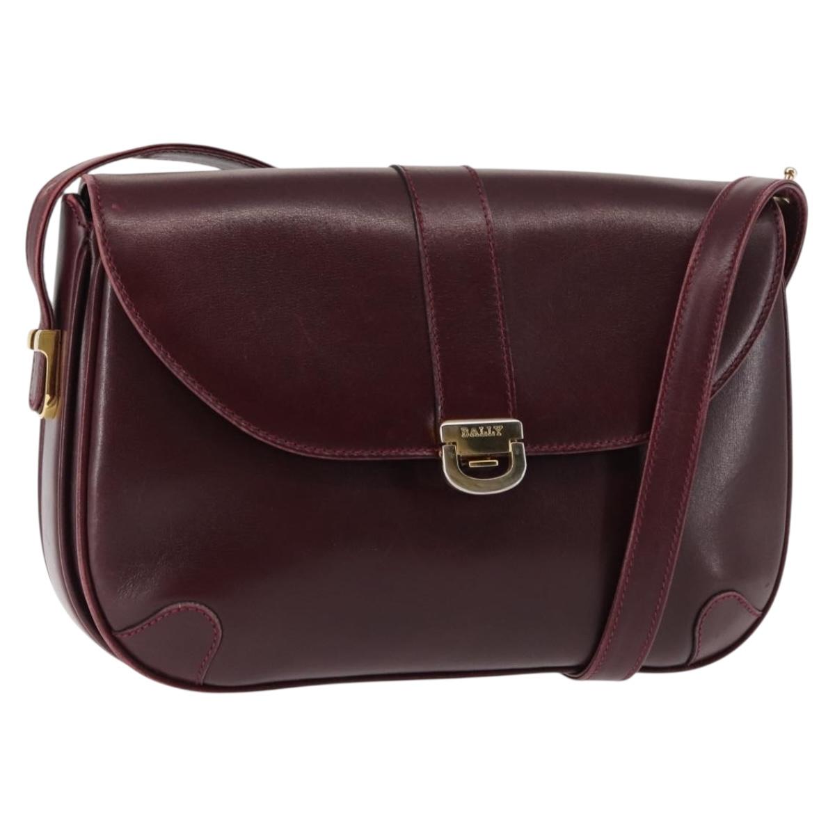 BALLY Shoulder Bag Leather Bordeaux Gold Auth BA6623