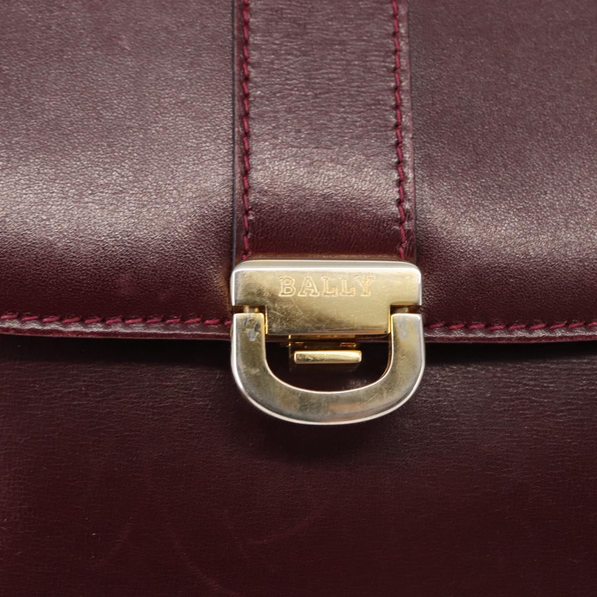 BALLY Shoulder Bag Leather Bordeaux Gold Auth BA6623