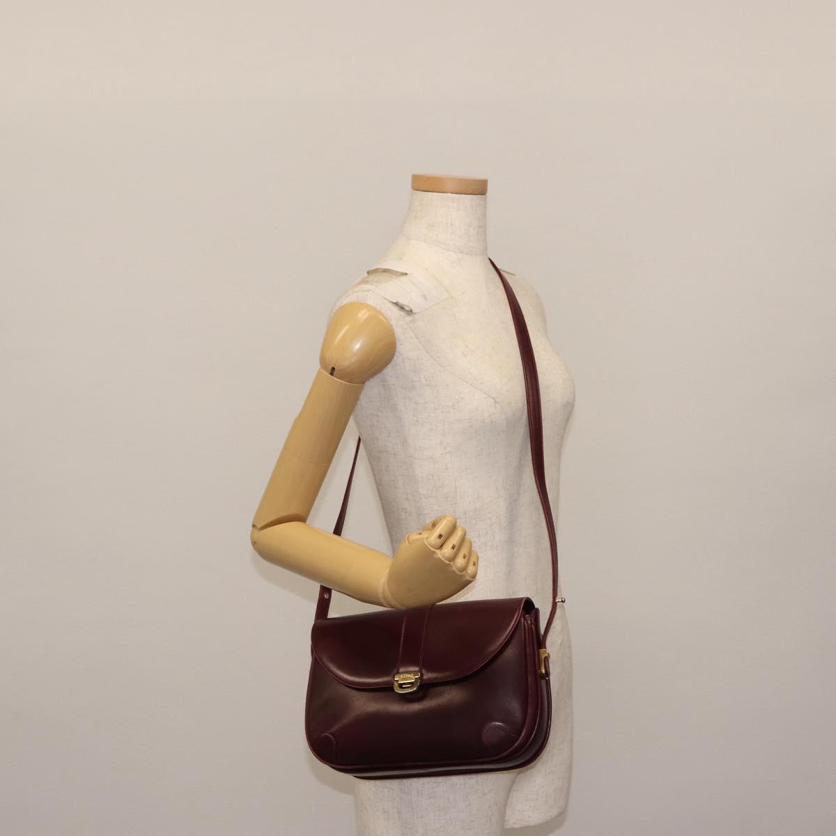 BALLY Shoulder Bag Leather Bordeaux Gold Auth BA6623