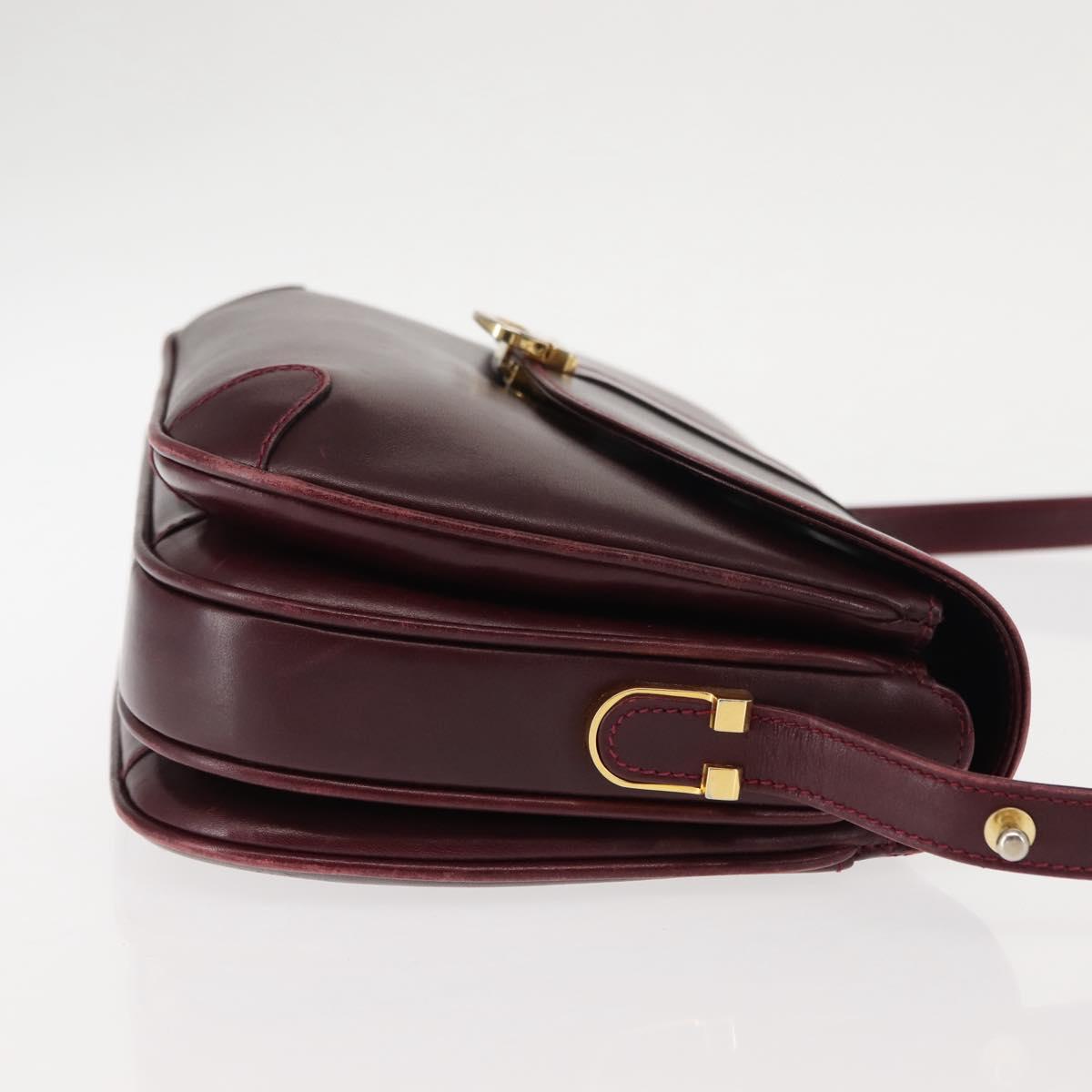 BALLY Shoulder Bag Leather Bordeaux Gold Auth BA6623