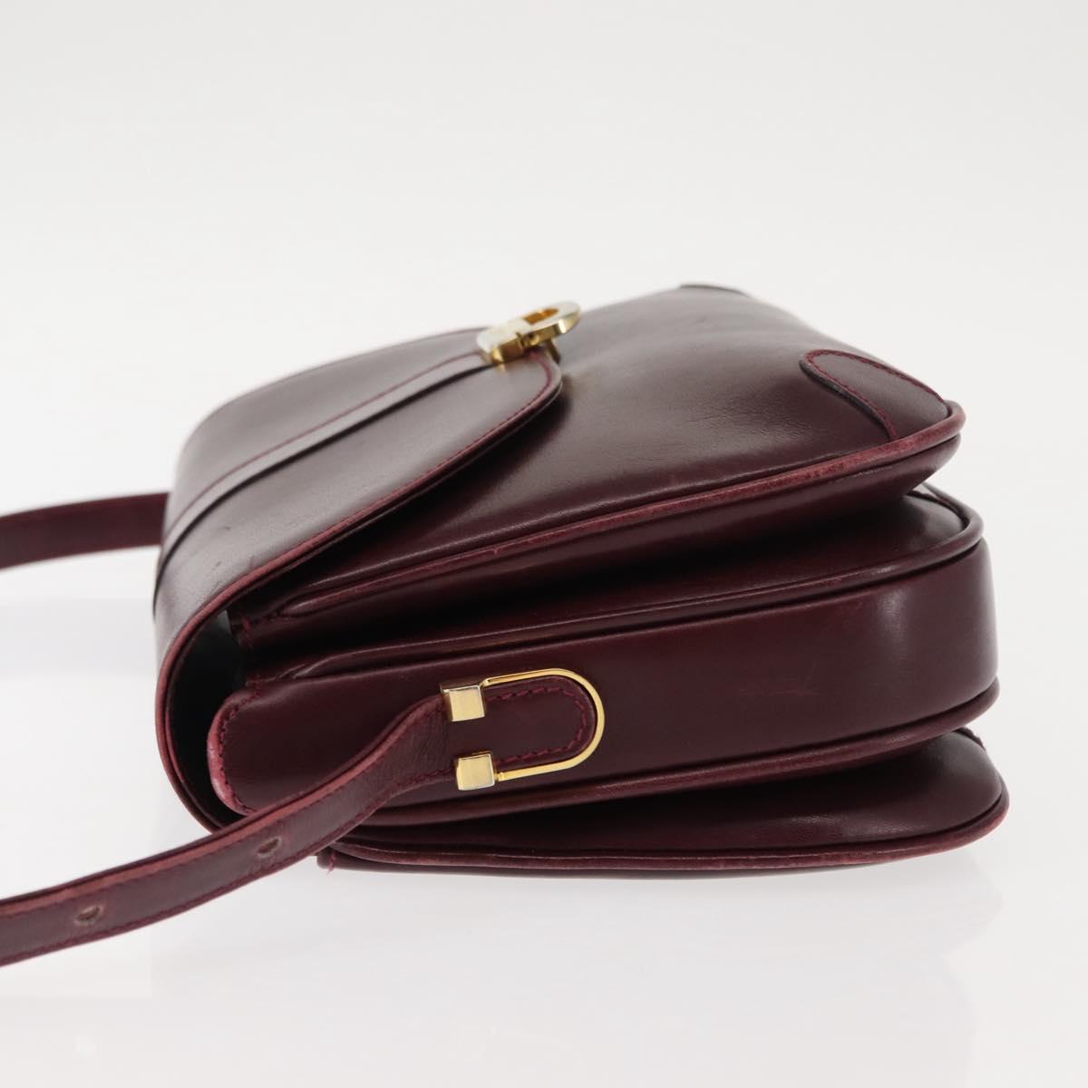 BALLY Shoulder Bag Leather Bordeaux Gold Auth BA6623