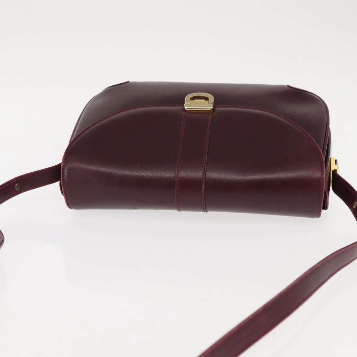 BALLY Shoulder Bag Leather Bordeaux Gold Auth BA6623