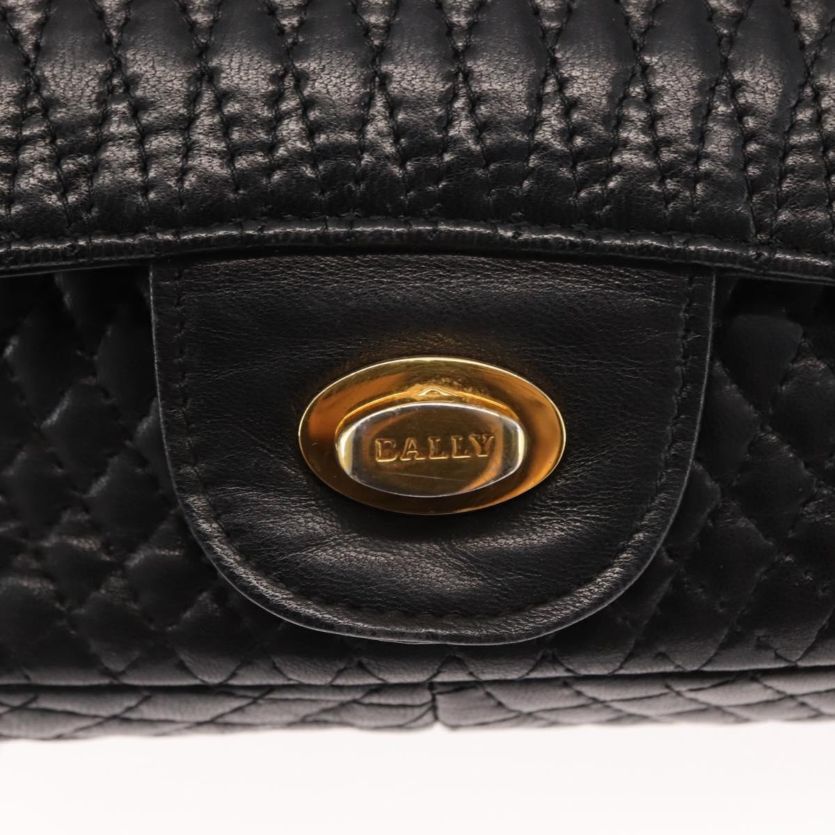 BALLY Chain Shoulder Bag Leather Black Gold Auth BA6624