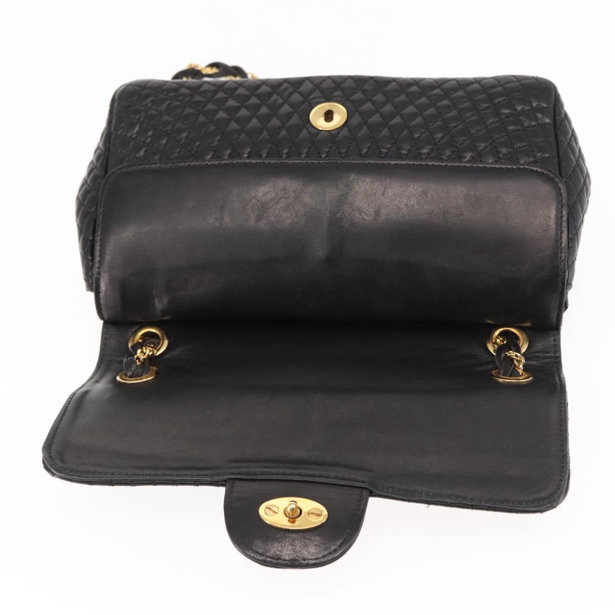 BALLY Chain Shoulder Bag Leather Black Gold Auth BA6624