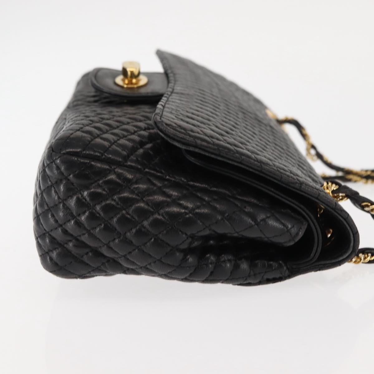 BALLY Chain Shoulder Bag Leather Black Gold Auth BA6624