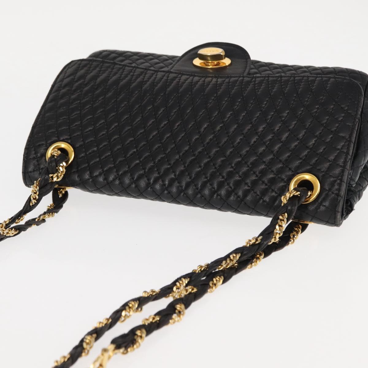 BALLY Chain Shoulder Bag Leather Black Gold Auth BA6624