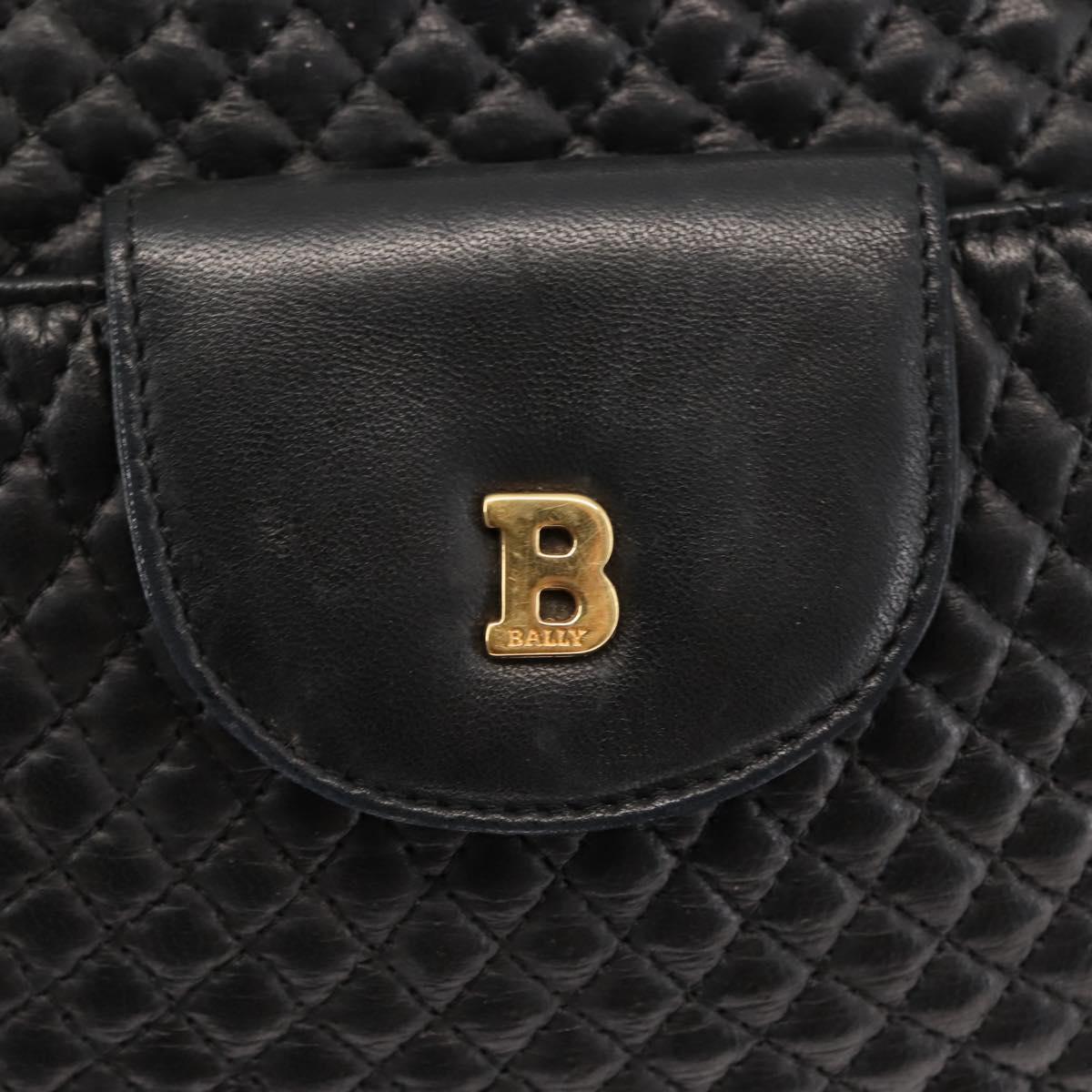 BALLY Shoulder Bag Leather Black Gold Auth BA6625