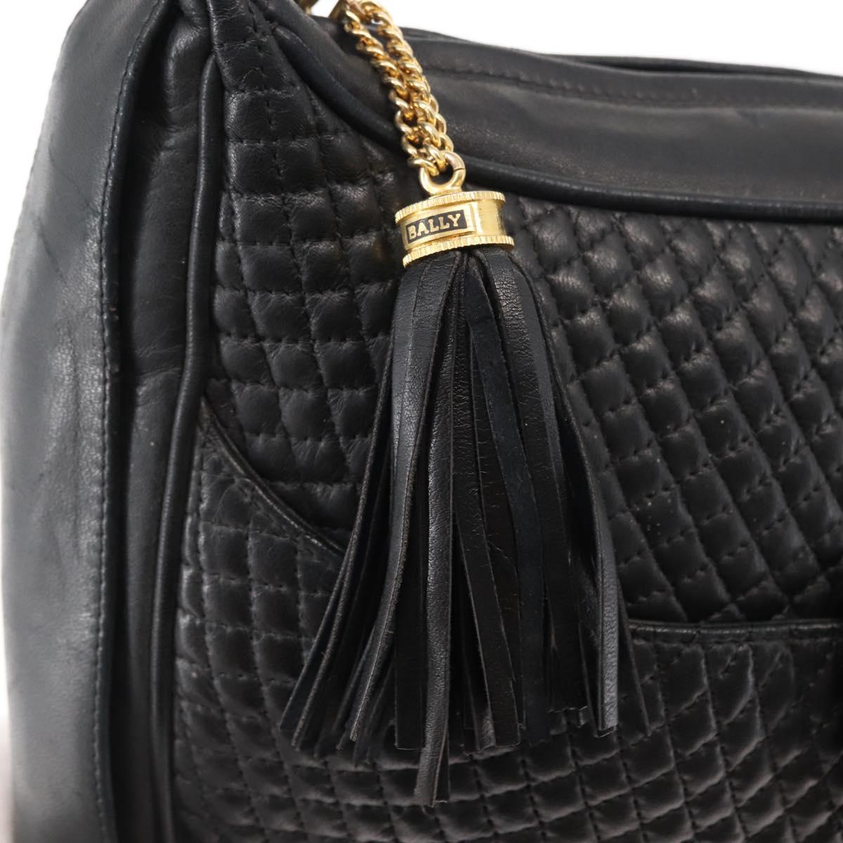 BALLY Shoulder Bag Leather Black Gold Auth BA6625