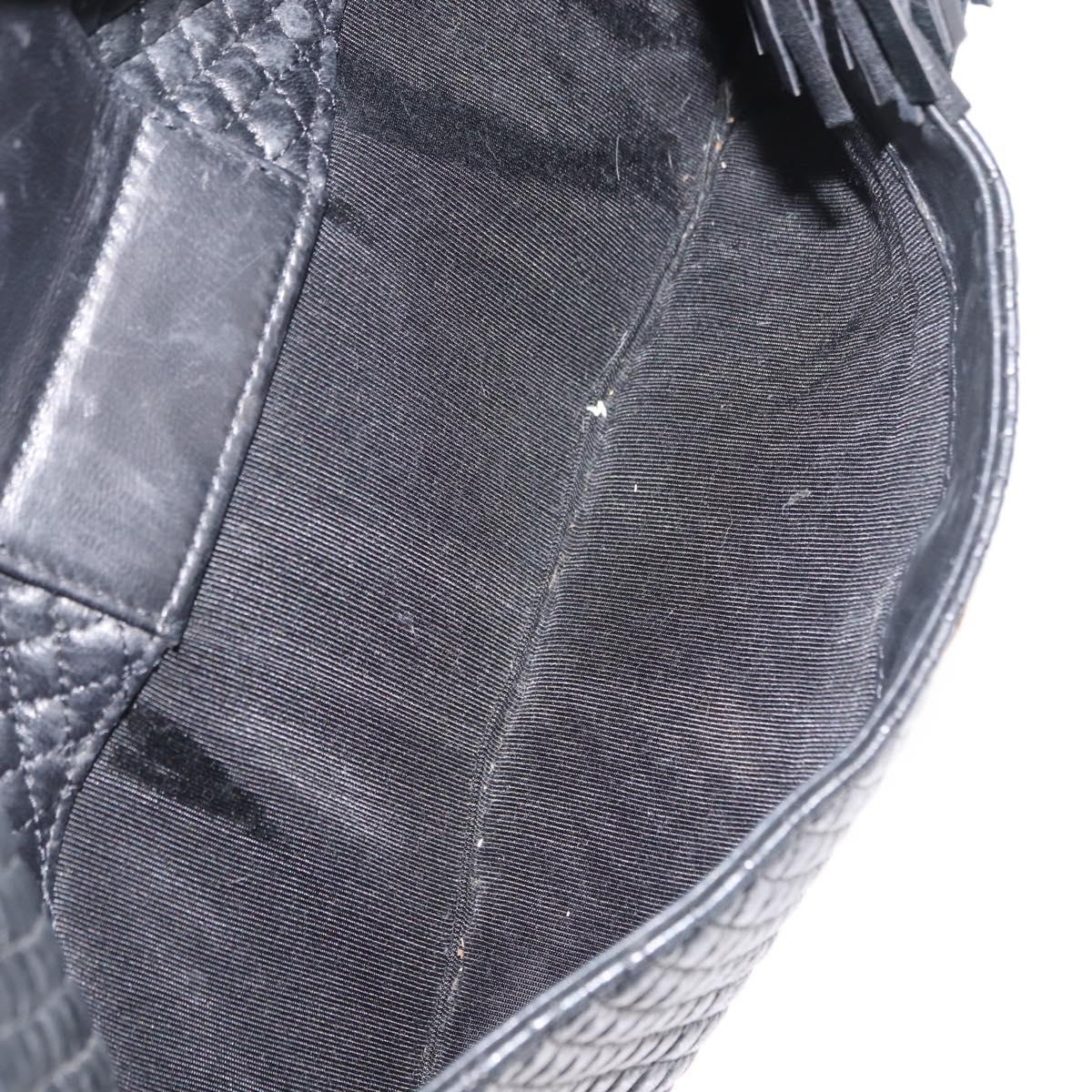 BALLY Shoulder Bag Leather Black Gold Auth BA6625