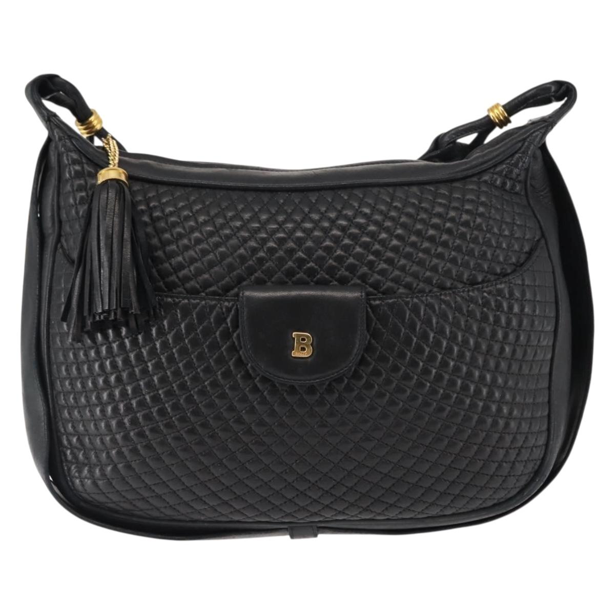 BALLY Shoulder Bag Leather Black Gold Auth BA6625