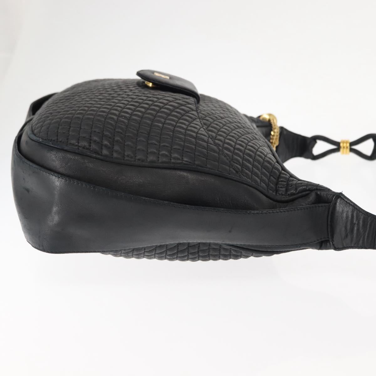 BALLY Shoulder Bag Leather Black Gold Auth BA6625