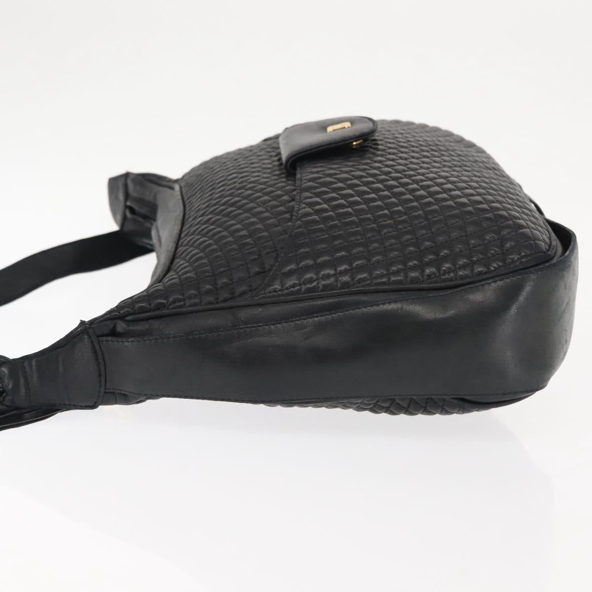 BALLY Shoulder Bag Leather Black Gold Auth BA6625