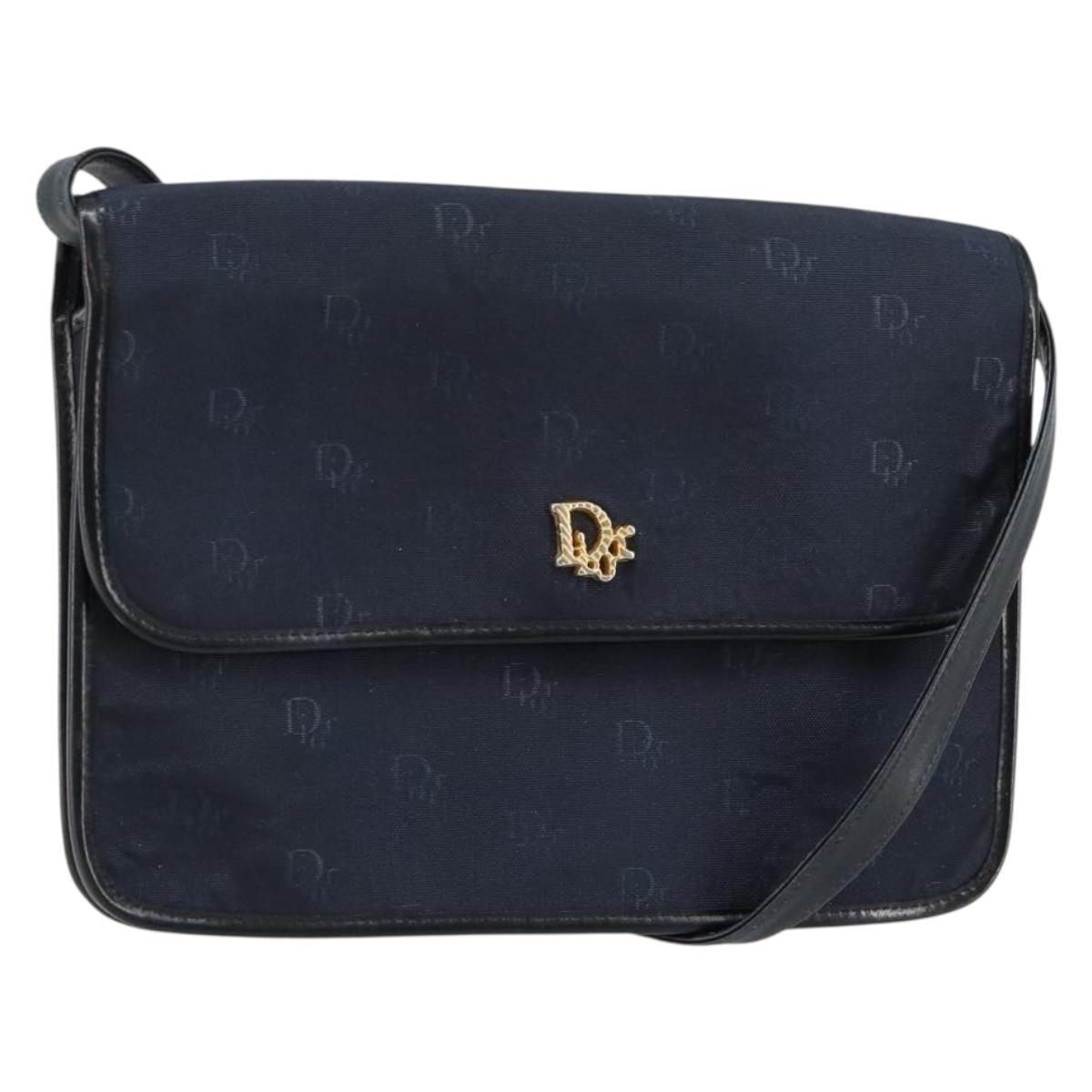 Christian Dior Shoulder Bag Nylon Navy Gold Auth BA6626