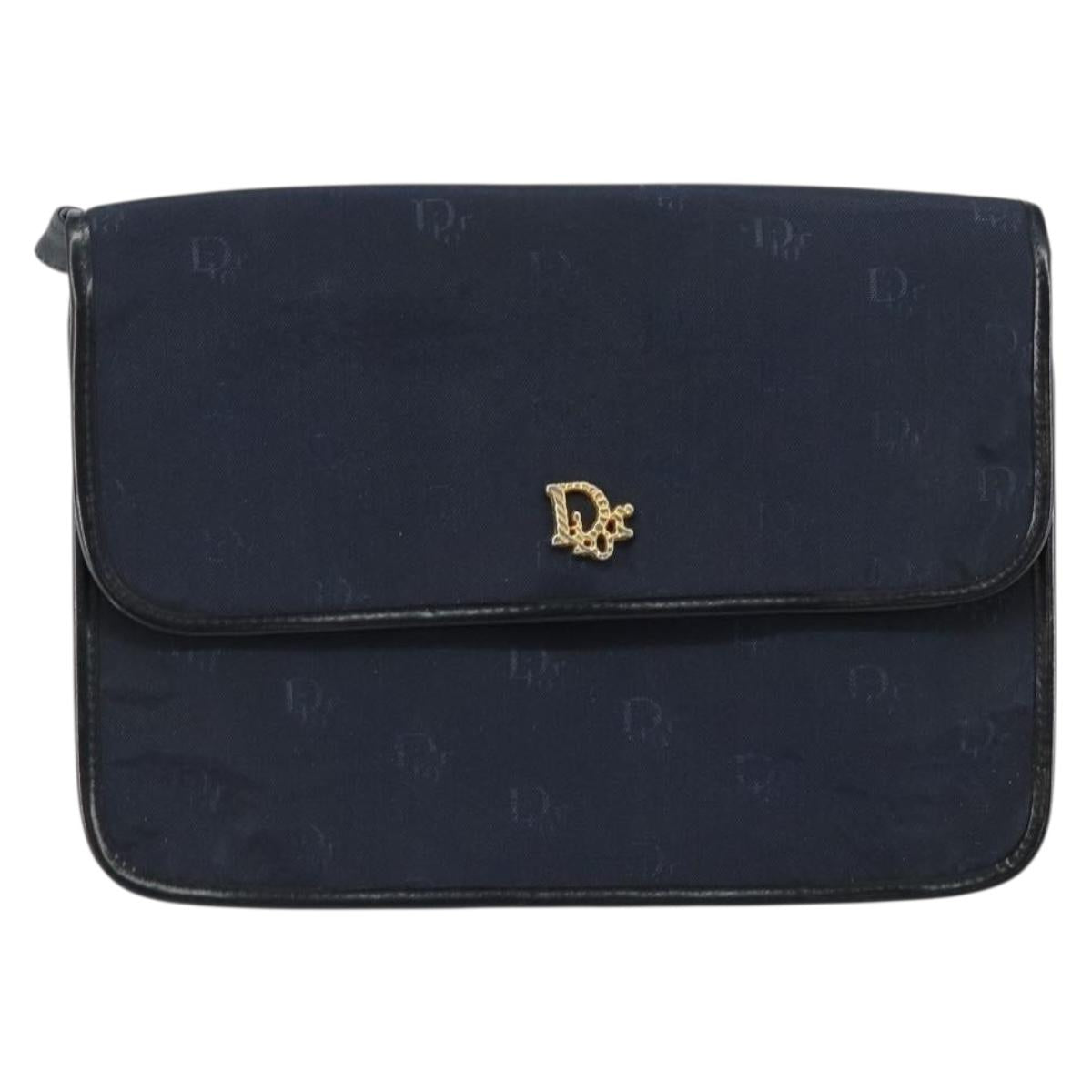 Christian Dior Shoulder Bag Nylon Navy Gold Auth BA6626
