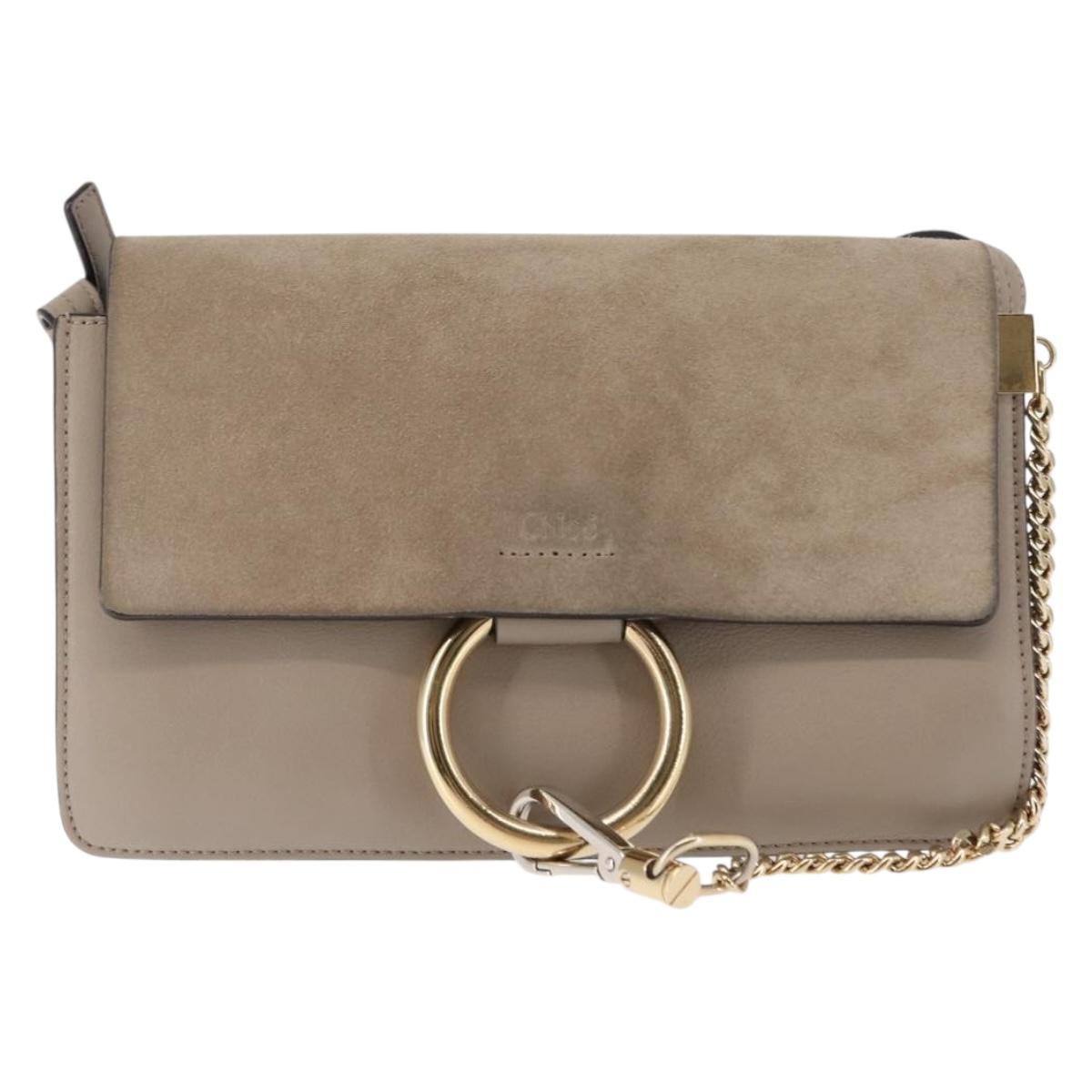 Chloe Fay Shoulder Bag Suede Leather Beige Gold Auth BA6627