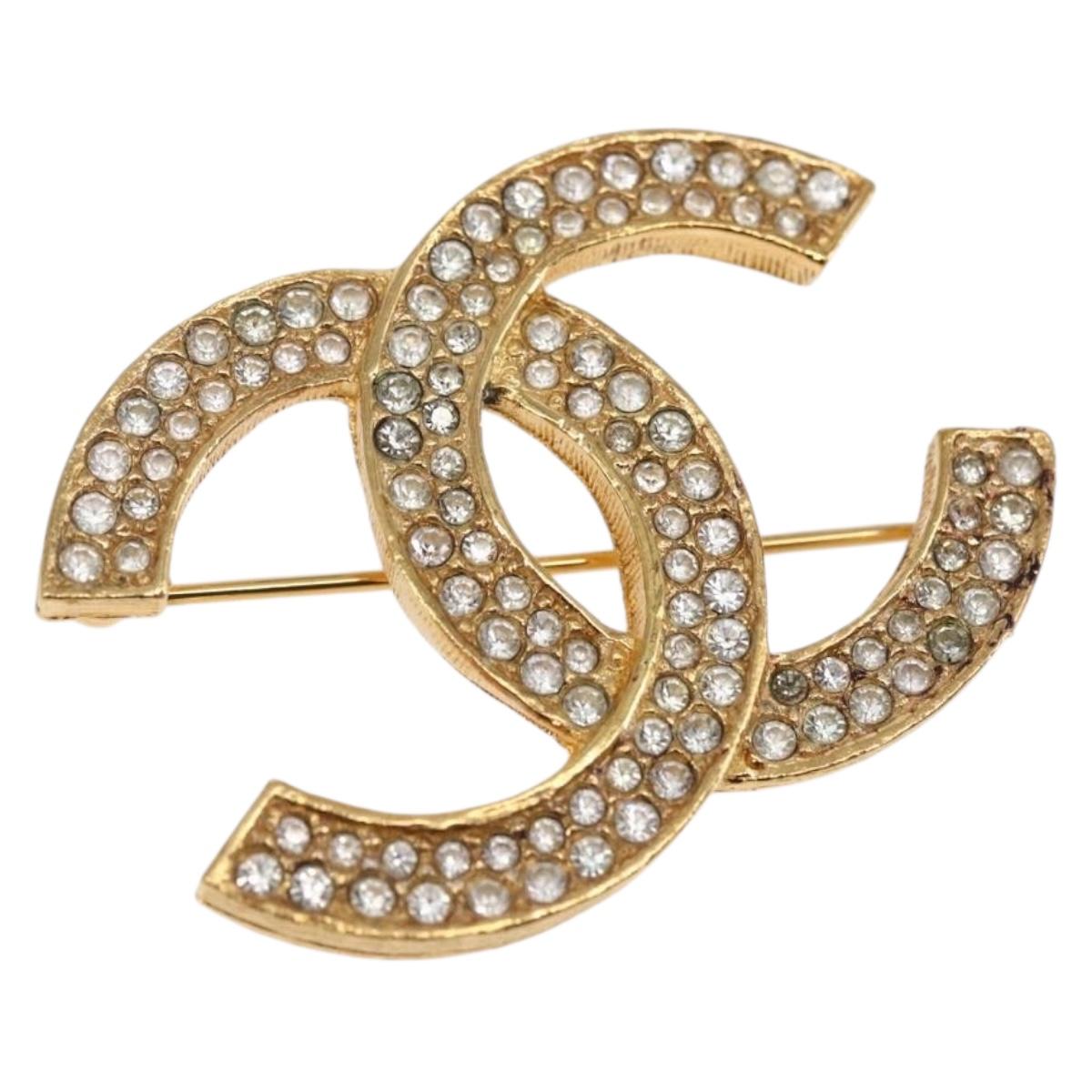 CHANEL COCO Mark Brooch metal Gold CC Auth BA6629