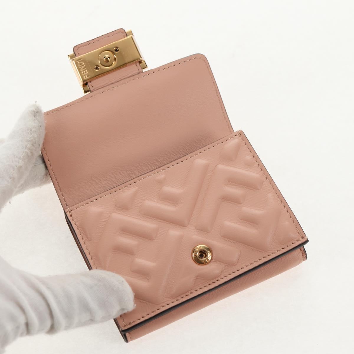 FENDI Zucca Canvas Trifold Wallet Leather Pink Gold Auth BA6630M