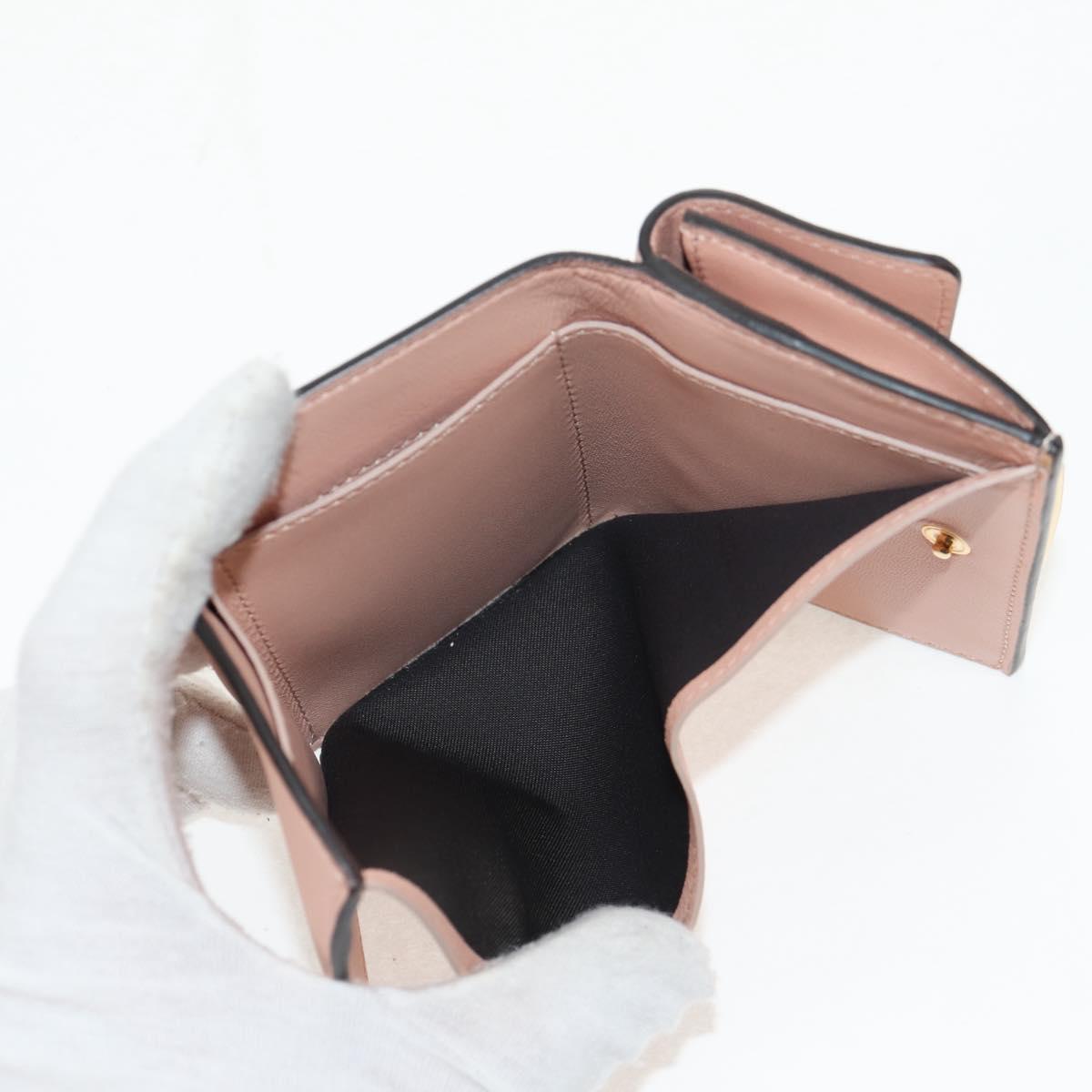 FENDI Zucca Canvas Trifold Wallet Leather Pink Gold Auth BA6630M