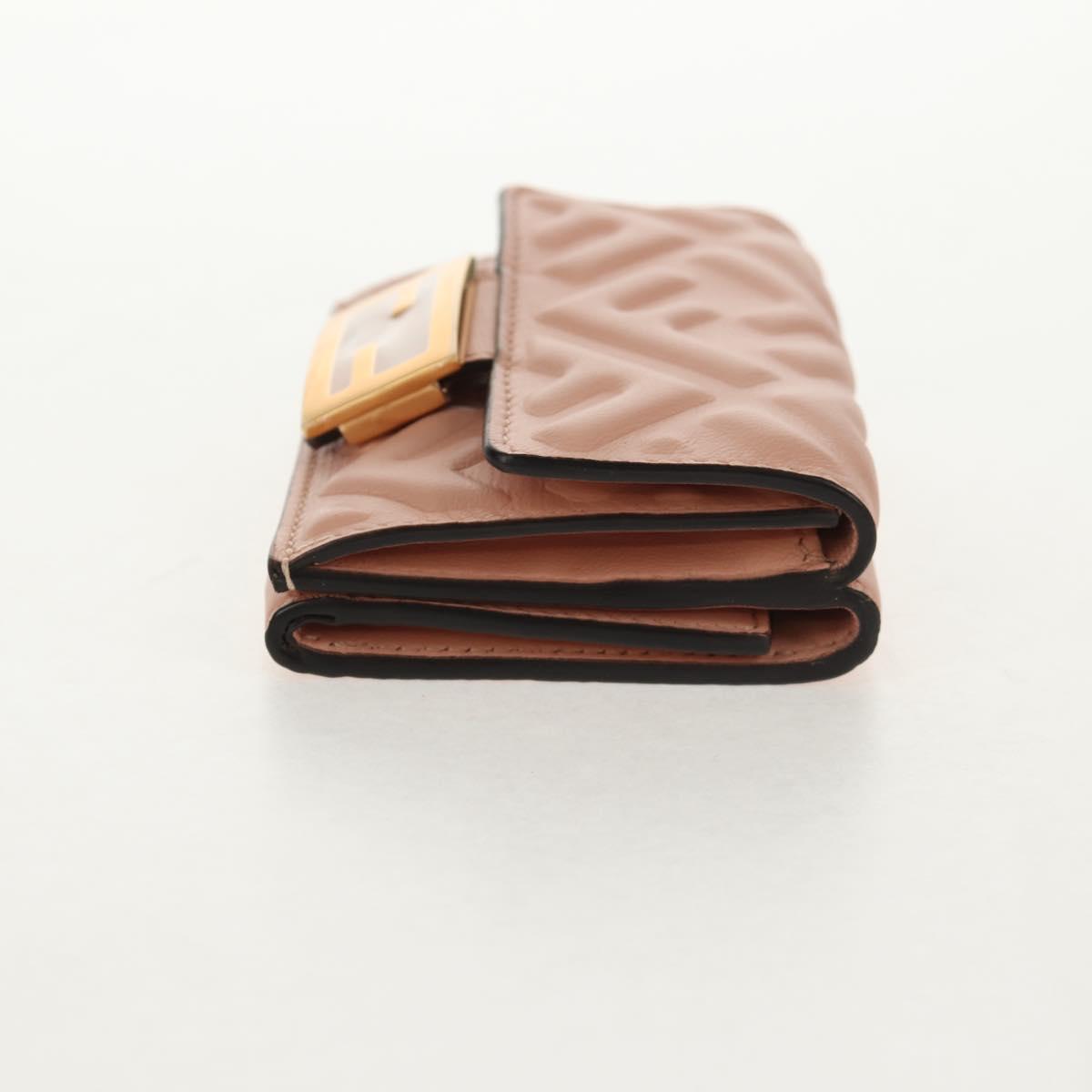 FENDI Zucca Canvas Trifold Wallet Leather Pink Gold Auth BA6630M