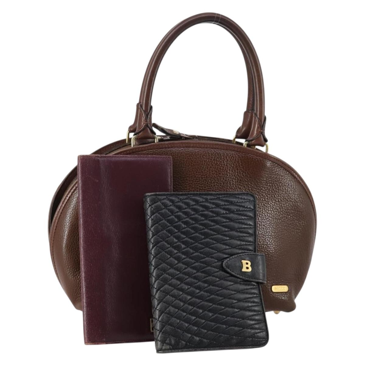 BALLY Hand Bag Leather 3Set Brown Black Bordeaux Auth BA6632