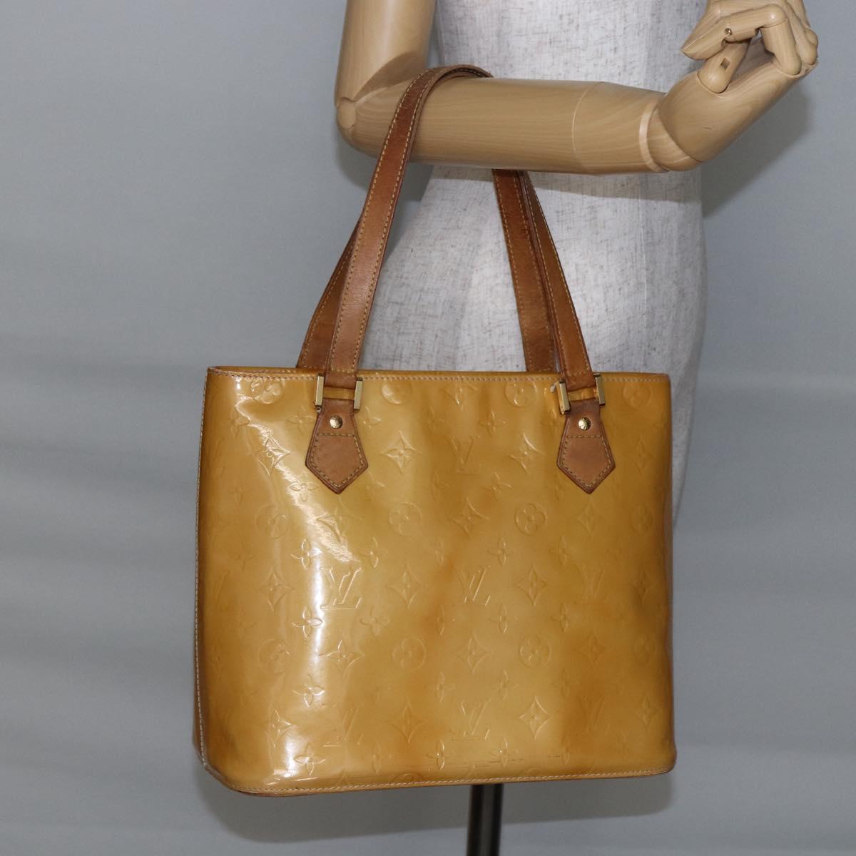 LOUIS VUITTON Monogram Vernis Houston Hand Bag Beige M91004 LV Auth BA6703