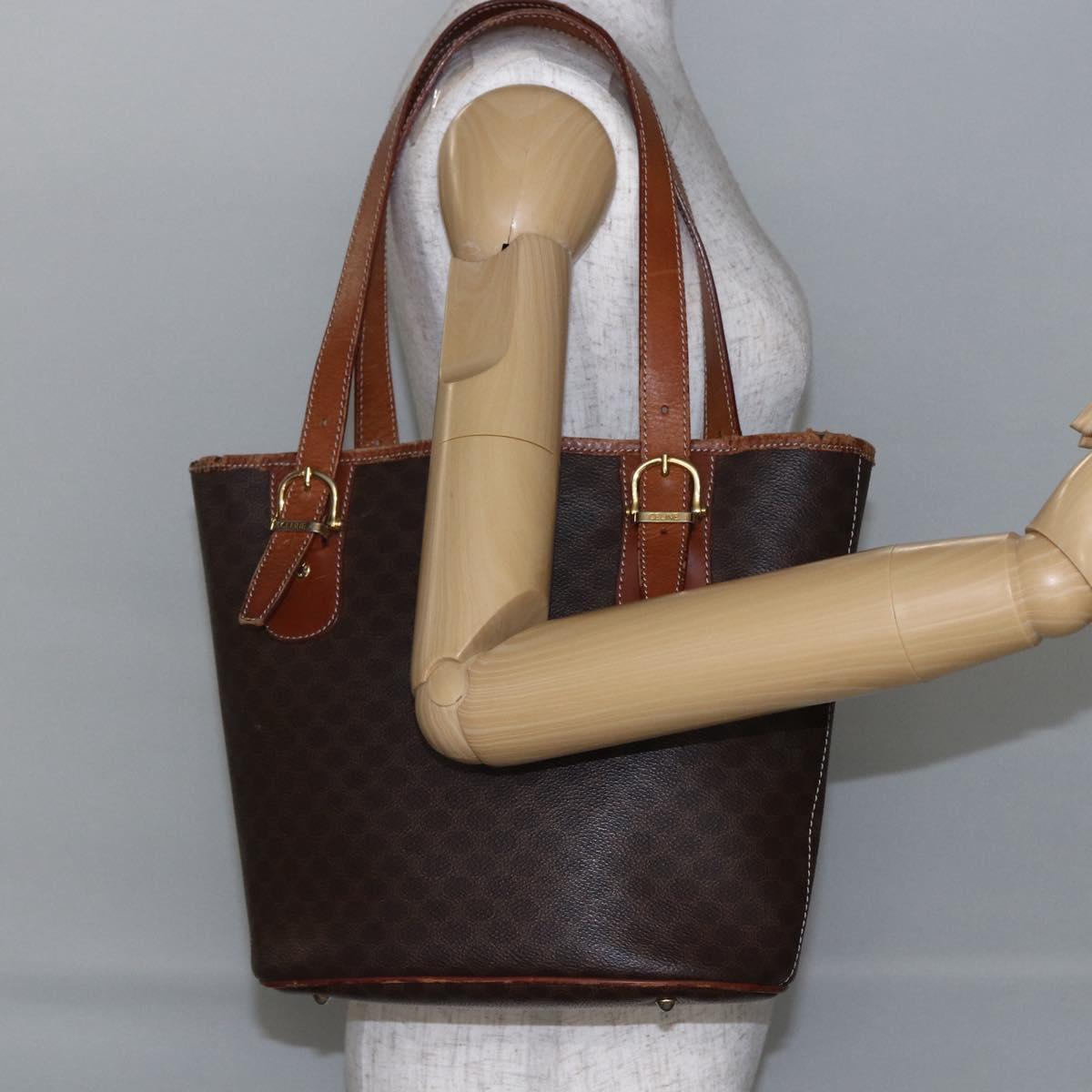 CELINE Macadam Canvas Tote Bag PVC Leather Brown Auth BA6719