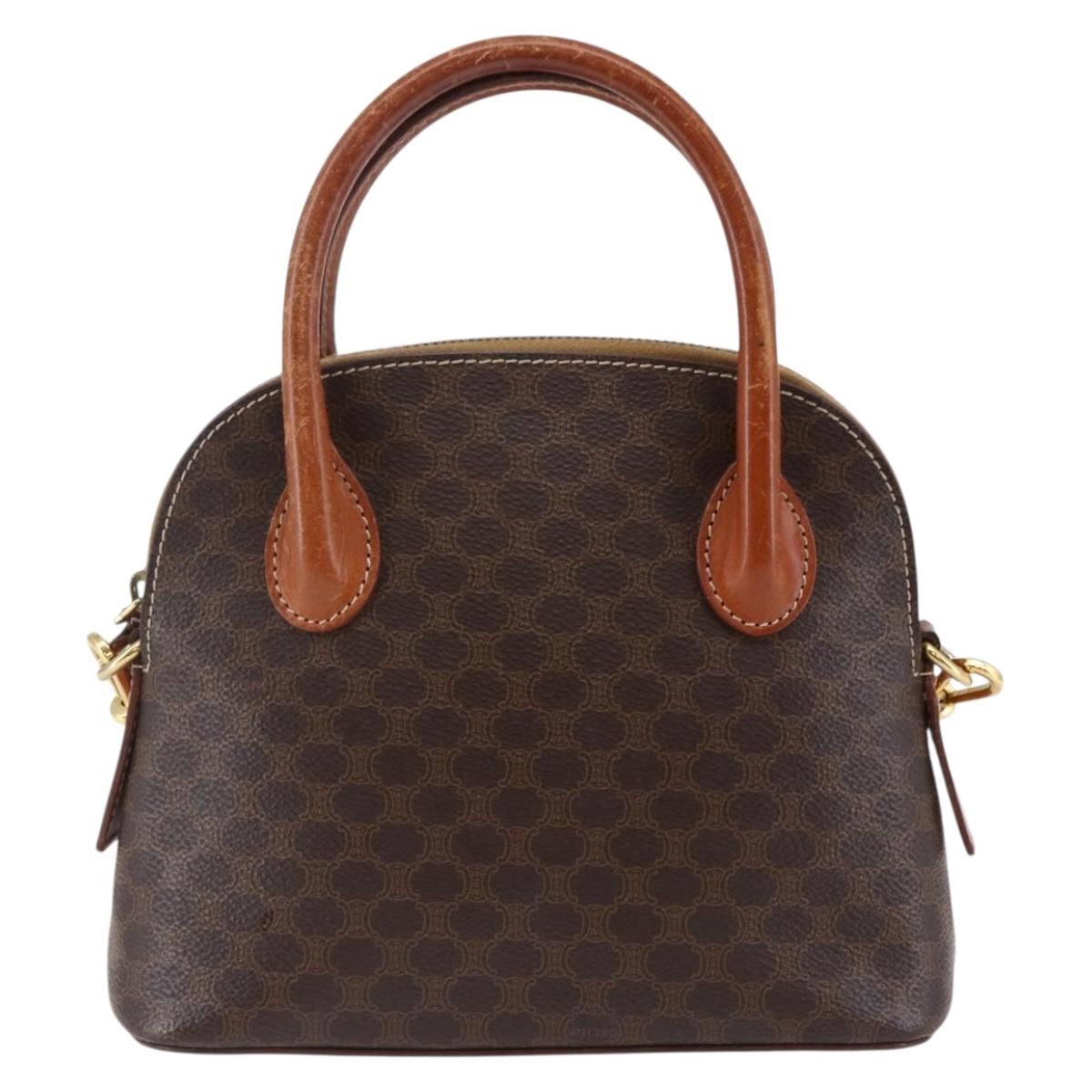 CELINE Macadam Canvas Hand Bag PVC Leather 2way Brown Auth BA6720