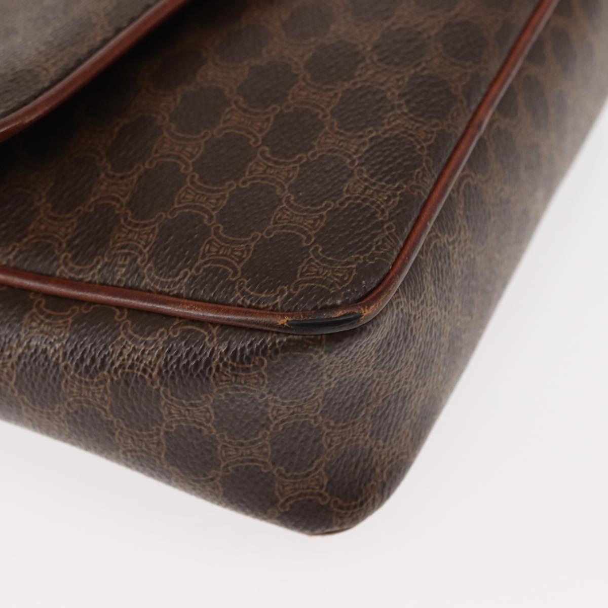 CELINE Macadam Canvas Shoulder Bag PVC Leather Brown Gold Auth BA6722