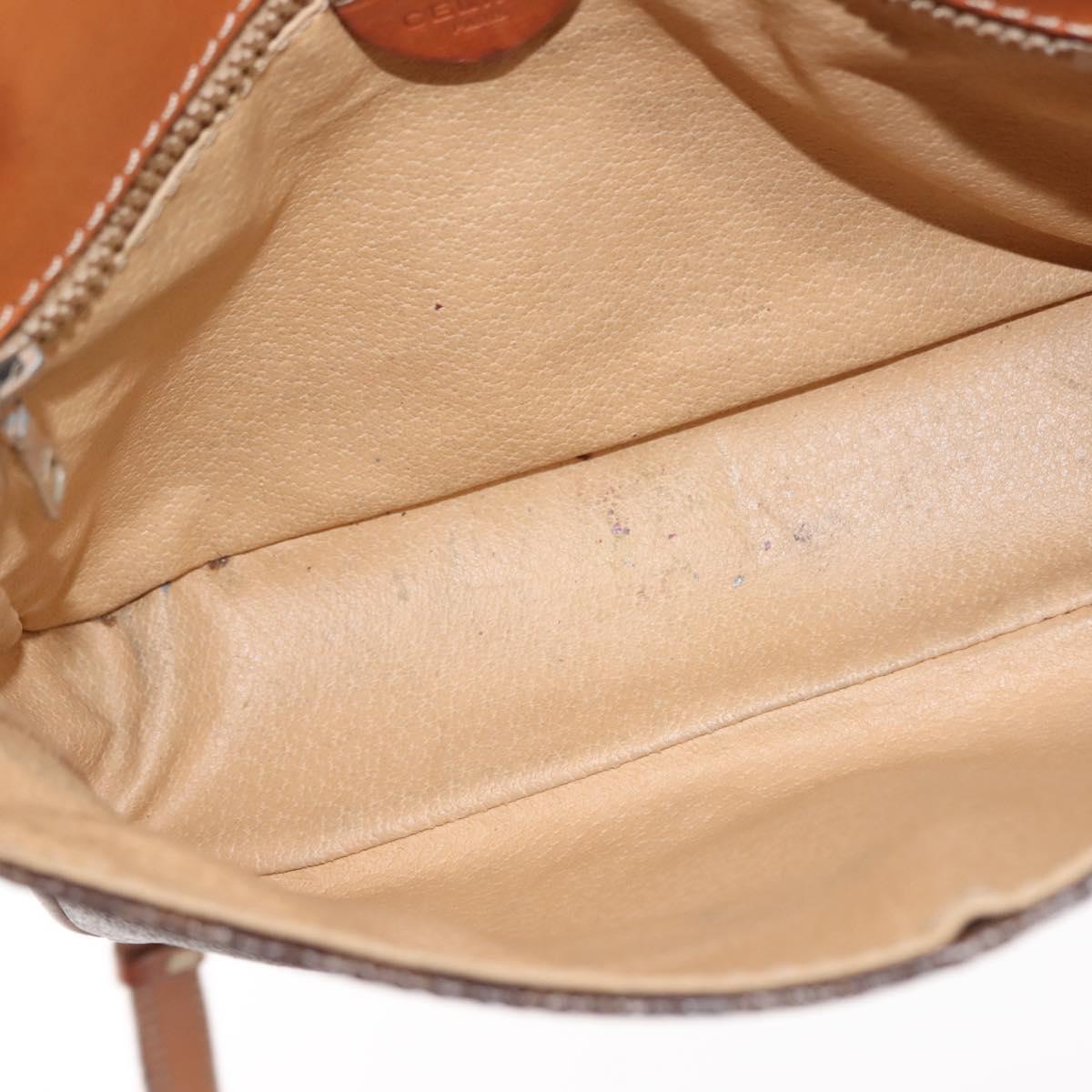 CELINE Macadam Canvas Shoulder Bag PVC Leather Brown Gold Auth BA6722