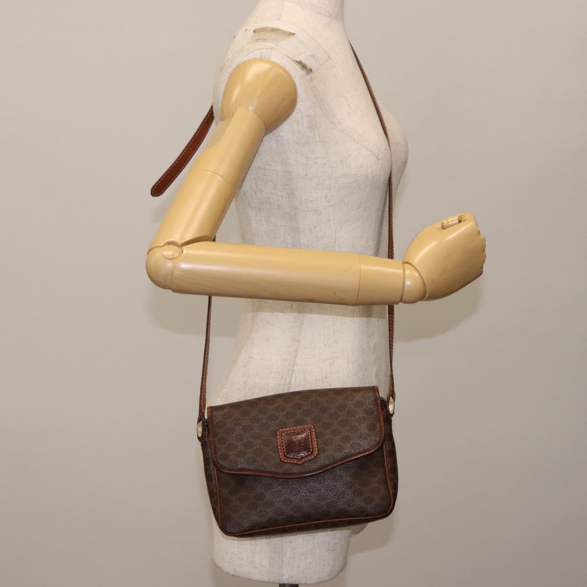 CELINE Macadam Canvas Shoulder Bag PVC Leather Brown Gold Auth BA6722