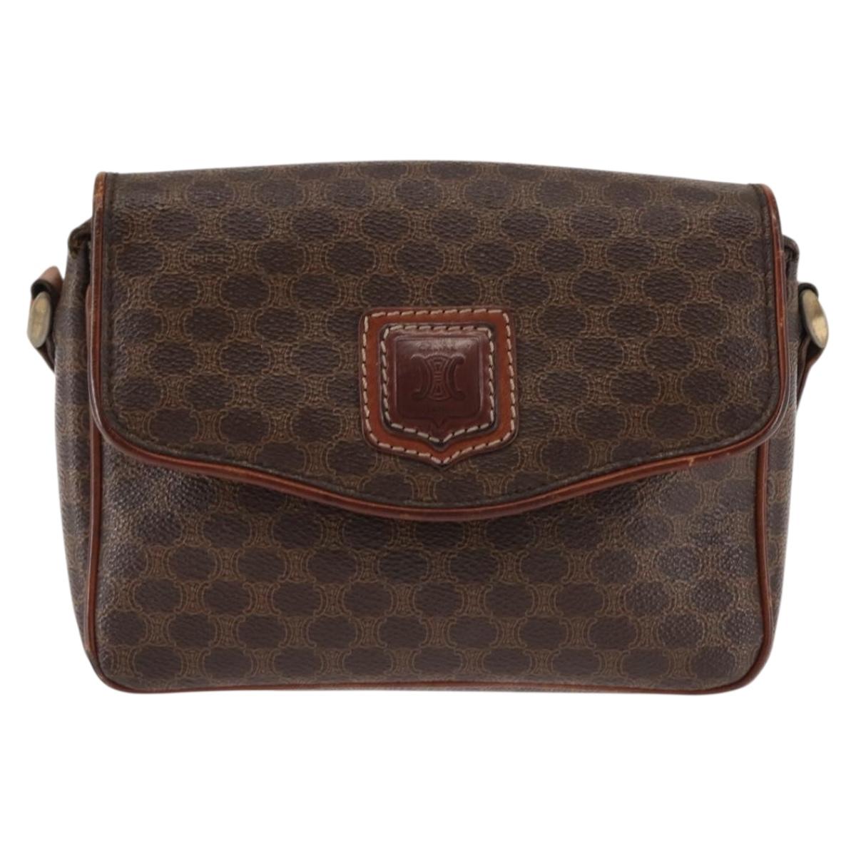 CELINE Macadam Canvas Shoulder Bag PVC Leather Brown Gold Auth BA6722