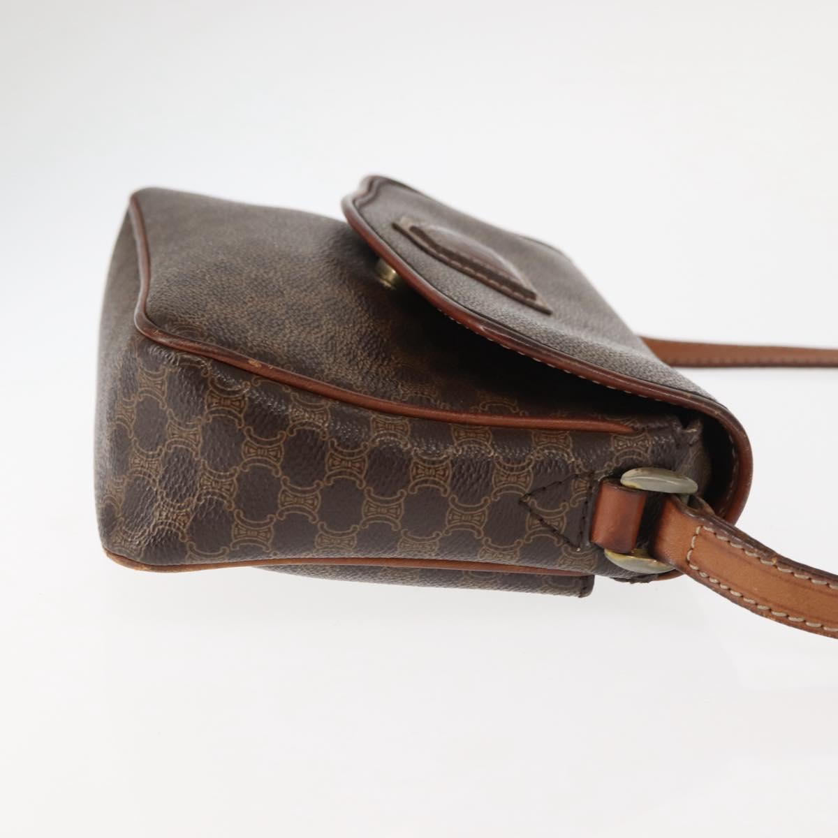 CELINE Macadam Canvas Shoulder Bag PVC Leather Brown Gold Auth BA6722