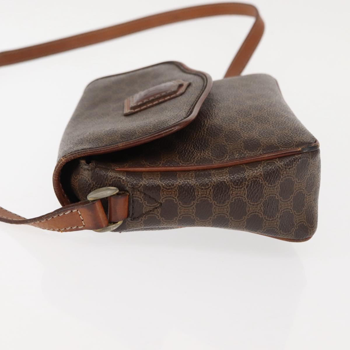 CELINE Macadam Canvas Shoulder Bag PVC Leather Brown Gold Auth BA6722