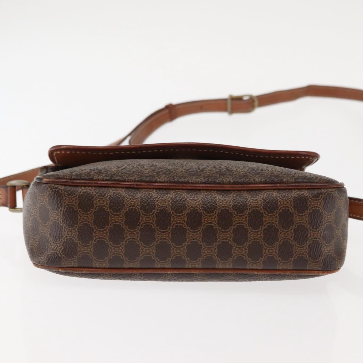 CELINE Macadam Canvas Shoulder Bag PVC Leather Brown Gold Auth BA6722