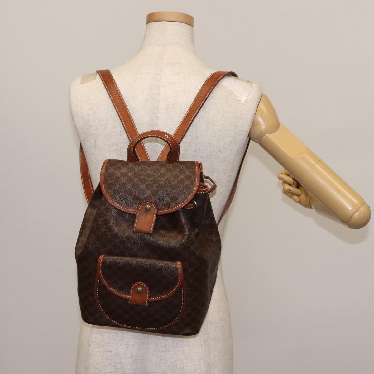 CELINE Macadam Canvas Backpack PVC Leather Brown Auth BA6723