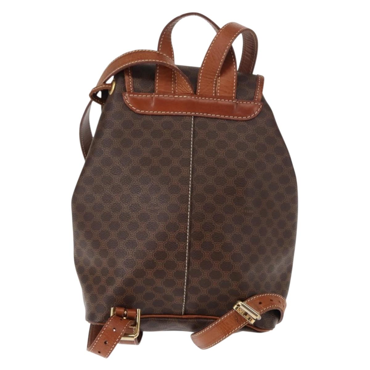 CELINE Macadam Canvas Backpack PVC Leather Brown Auth BA6723