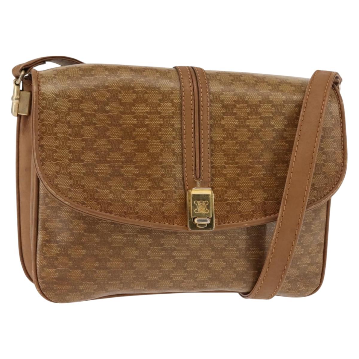 CELINE Macadam Canvas Shoulder Bag PVC Beige Gold Auth BA6724