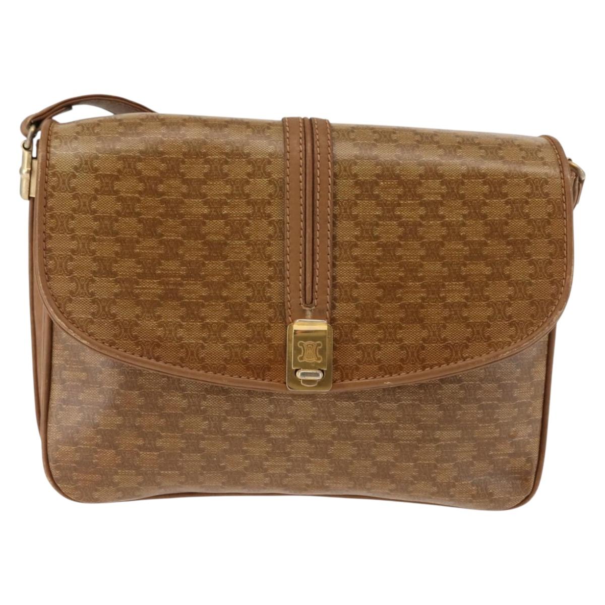 CELINE Macadam Canvas Shoulder Bag PVC Beige Gold Auth BA6724