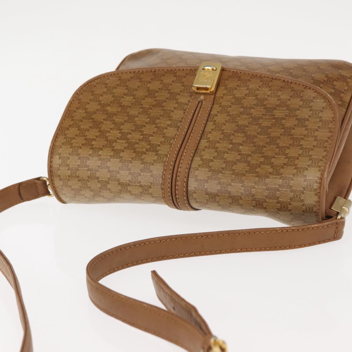 CELINE Macadam Canvas Shoulder Bag PVC Beige Gold Auth BA6724