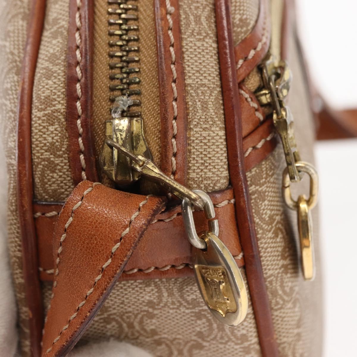 CELINE Macadam Canvas Shoulder Bag PVC Beige Gold Auth BA6725