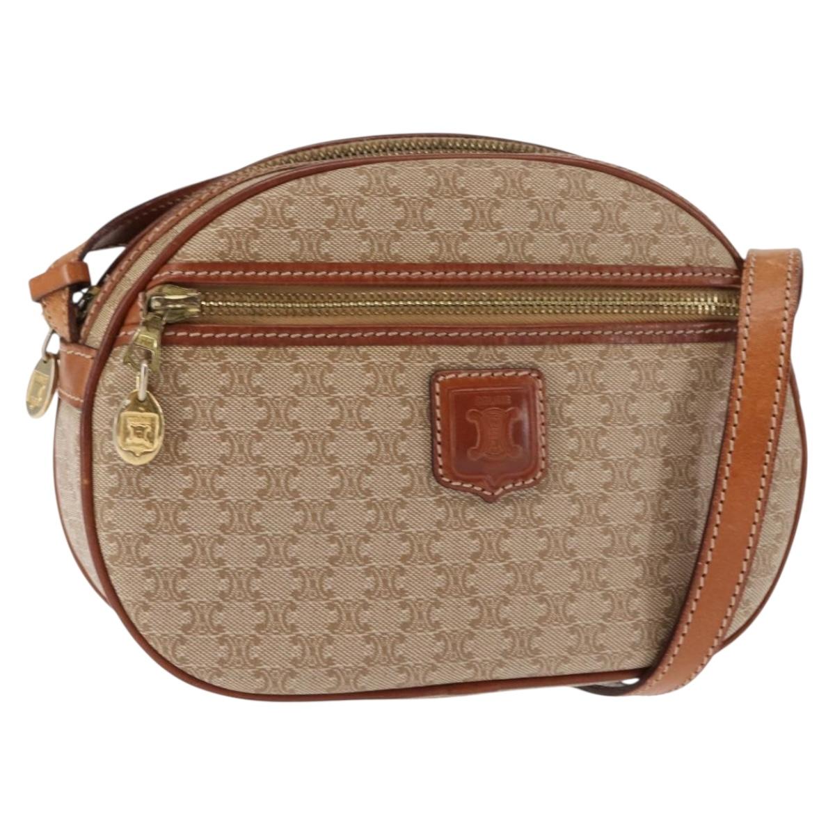 CELINE Macadam Canvas Shoulder Bag PVC Beige Gold Auth BA6725