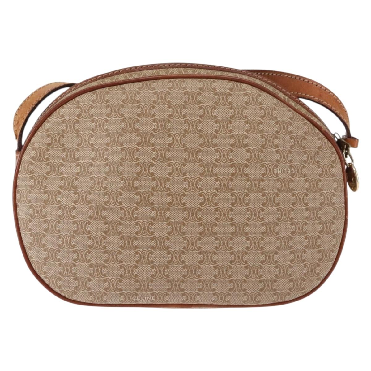 CELINE Macadam Canvas Shoulder Bag PVC Beige Gold Auth BA6725