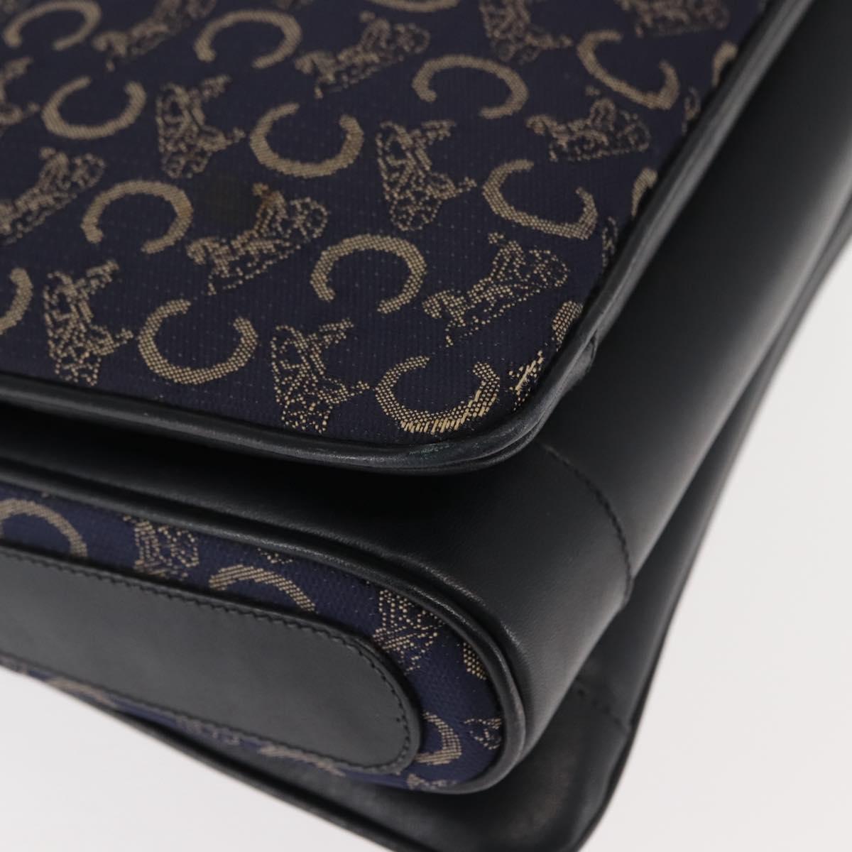 CELINE C Sulky Shoulder Bag Canvas Navy Gold Auth BA6726